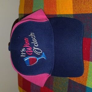 It's Wine O'Clock Embroidered Logo Blue Pink Strap-on Women's Cap Hat OSFM